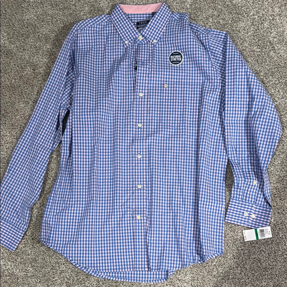 NWT IZOD Men's Blue Checkered Shirt Size large
